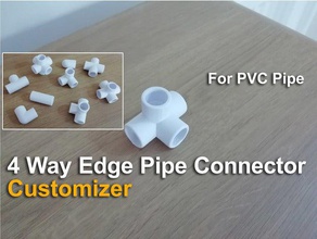 4 way edge pipe connector - customizer diy conduit emt fittings pvc wire 3d print model - Mito3D