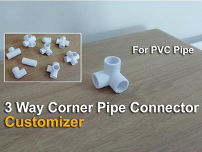 3 way corner pipe connector - customizer diy conduit emt fittings pvc wire 3d print model - Mito3D
