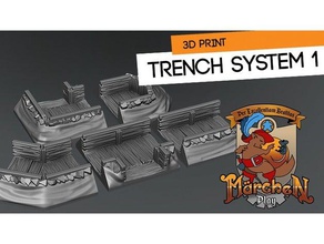 trench sistema giochi e giocattoli 3d, sistemi modulari modulare trincee scenario terreno wargame 3d print model - Mito3D
