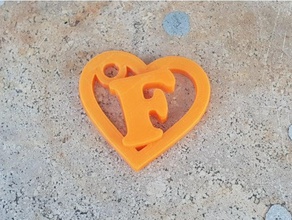 f heart keychain keychains letter initial initials love 3d print model - Mito3D