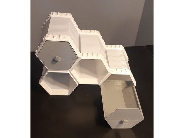 wirtschaftliche Verzahnung hex Schubladen - Organisation box Schreibtisch desktop Schreibtisch-organizer Schublade hexagon hex-Speicher mini-Schubladen monoprice office office-Dekor Büro-Organisation openscad storage 3D print model - Mito3D