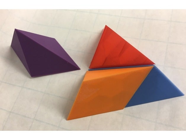 tetrahedron puzzle triangular pyramid dissection four pentahedra math art 3D print model - Mito3D