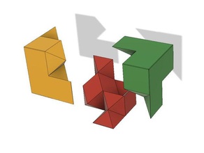 cube dissection robert reid three-piece puzzle math art 3d print model - Mito3D