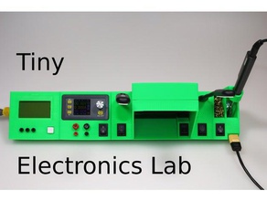 minuscule e-lab de l'électronique banc laboratoire d'approvisionnement dps3003 dps3005 dps5005 d'électronique extracteur fumées lab la lcr t3 lcr-t3 testeur bloc d'alimentation station soudure ts100 xt60 3d print model - Mito3D
