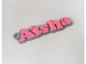 aisha keychain keychains dual color name tag 3d print model - Mito3D