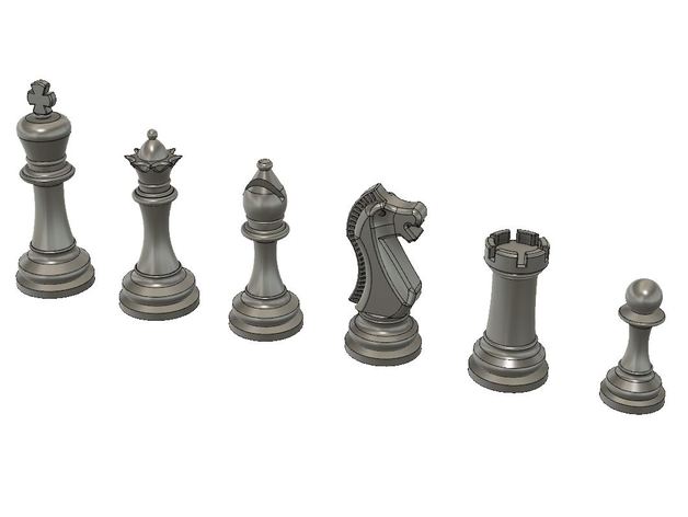 simpleclassic chess set bishop king knight pawn pieces queen rook 3D print model - Mito3D