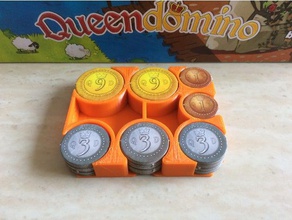 queendomino pièce plateau jeux les pièces de monnaie quadricoptère la reine domino stockage petites 3d print model - Mito3D