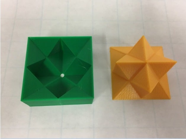 non-flexible spiky stellated rhombic dodecahedron half cube dissection rectangular prism math art 3D print model - Mito3D