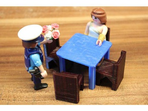 restaurant table 4 persons playfab 181005 playmobil compatible toy game accessories kitchen 3d print model - Mito3D