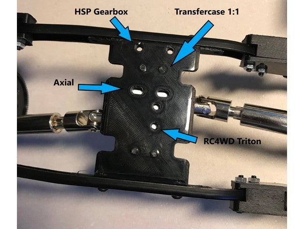 scx10 skidplate verschiedenen übertragungen rc Fahrzeuge 1 10 110 axial Getriebe hsp leafspring openrc rc4wd rc-car Verteilergetriebe universal-Halterung 3D print model - Mito3D