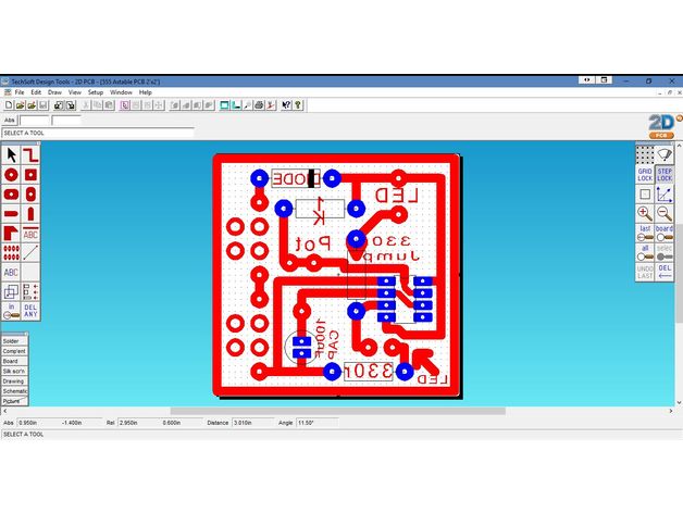 555 astable diagrama de circuito do pwb techsoft 2d pcb outros eletrônica 3D print model - Mito3D