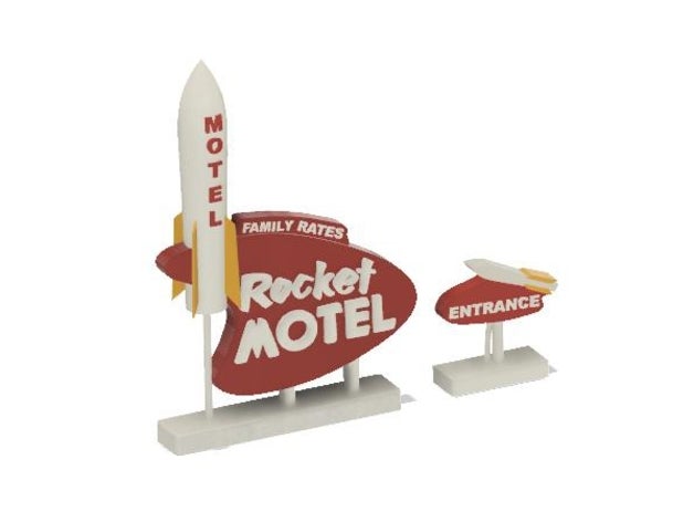 rocket motel sign hobby fallout 4 gaming terrain ho scale model 3D print model - Mito3D