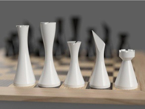 minimalist contemporary chess set bishop design king knight pawn queen rook 3d print model - Mito3D