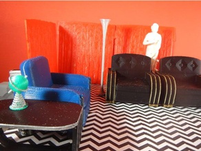 twin peaks black lodge set model furniture chair cult classic curtain dale cooper damn good coffee david lynch diorama drapes glastonbury grove kyle machlachlan lamp laura palmer midget props red room sycamore table television prop arm tv show venus 3d print model - Mito3D