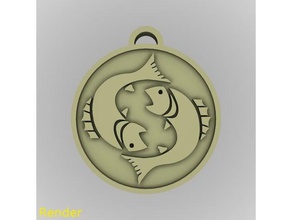 pisces zodiac medallion pendant jewelry 3d print model - Mito3D