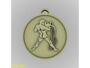 acuario zodiaco medallón colgante joyería 3d print model - Mito3D