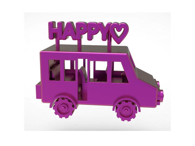 happy bus miniature toy toys games 3dmodeling 3d modeling art bust car carrier decoration display doll fun funny good heart scale smile thing 3D print model - Mito3D
