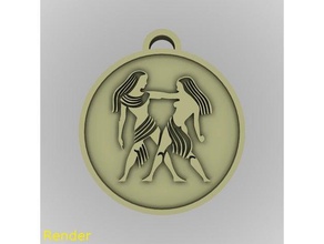 gemini zodiac medallion pendant jewelry 3d print model - Mito3D