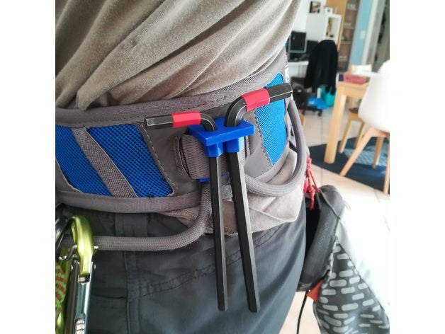 climbing harness hex keys 68mm carrier porte cl&eacutes 6 pans pour baudrier descalade sport outdoors allen key cl porte-outil rock wall tool 3D print model - Mito3D