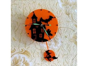 halloween relógio de parede decoração 3dprintable morcego celebração fusão 360 presente hauntedhouse tanyaakinora wallclock bruxa 3d print model - Mito3D