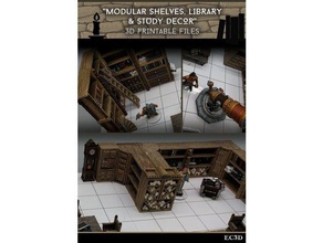 modular prateleiras da biblioteca de estudo decoração 28mm jogos itens exemplo dnd miniaturas pathfinder wargaming 3d print model - Mito3D