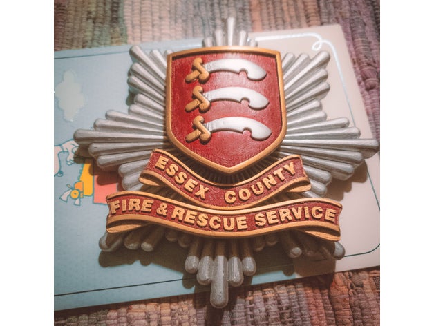 essex county fire badge signs logos england firefighter fireman gift plaque united kingdom 3D print model - Mito3D