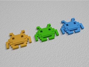 3d space invader art creatures pixelated retro spaceinvader spaceinvaders wall mount 3d print model - Mito3D