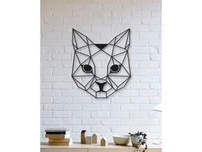 cat wall sculpture 2d ii art animal geometric geometry lowpoly low poly 3d print model - Mito3D