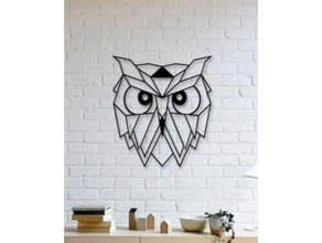 owl wall sculpture 2d art animal geometric geometry lowpoly low poly 3d print model - Mito3D