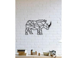 rhino wall sculpture 2d art animal decoration geometric geometry home lowpoly low poly 3d print model - Mito3D
