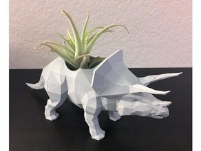 tricerapots sculture impianto d'aria impianti di aria dinosauro vaso fiori low poly triceratops 3d print model - Mito3D