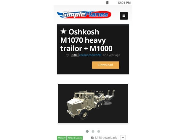 simpleplanes oshkosh m1070 tank hauler vehicles military truck 3D print model - Mito3D