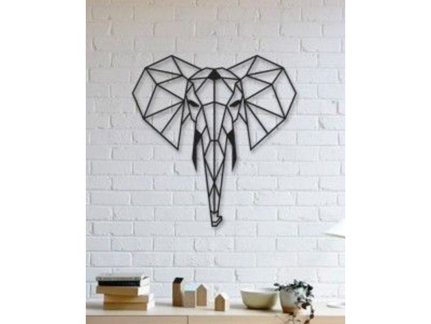 elephant wall sculpture 2d art decoration geometric geometry lowpoly low poly 3D print model - Mito3D