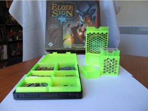 elder sign organizatörleri bileşenleri oyuncak oyun aksesuarlar boardgame boardgames ekler Organizatör tahta oyunu oyunları yerleştirin cubgos openscad parametrik token tutucu 3d print model - Mito3D