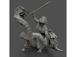 hercules vs hydra sculptures fantasy greek mythology warrior zbrush 3d print model - Mito3D