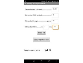 custos de impressão estimador app android 3d 3d print model - Mito3D