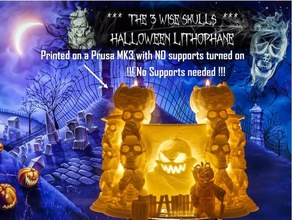 halloween lithophane three wise skulls litho sculptures 3 decoration prop pumpkin scary 3d print model - Mito3D