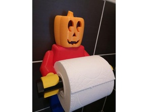 halloween pumpkin head lego man toilet paper holder bathroom accessories decoration 3d print model - Mito3D