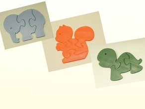Kleinkind puzzle Spielzeug pack Rätsel Elefanten puzzles-Spielzeug-puzzles Eichhörnchen Schildkröte 3d print model - Mito3D