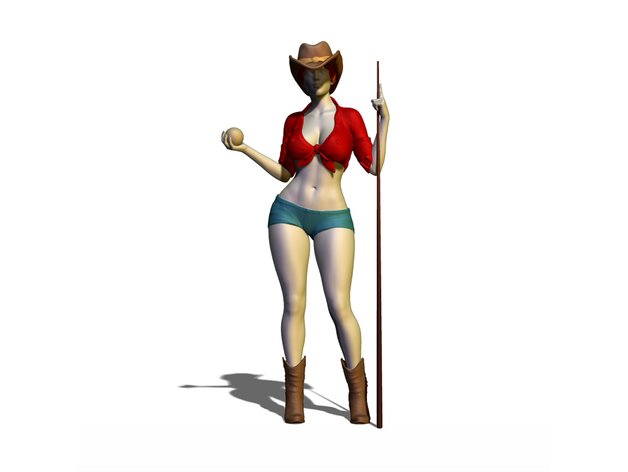 la reina billiard people adult anatomical anatomy babe ball beautiful billiards cowboy cowgirl cue cutie female hat human lady person pretty west western westworld woman zbrush 3D print model - Mito3D