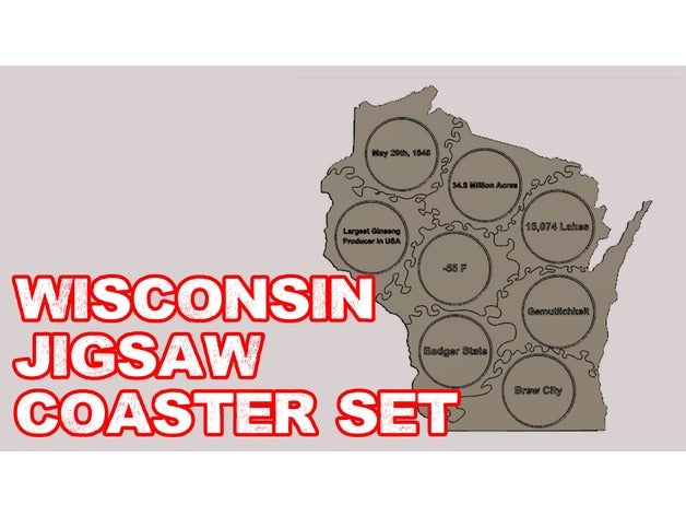 wisconsin bolacha do conjunto agregado familiar bases para copos de bebidas mesa café titular da bebida montanha russa jigsaw montanhas-russas quebra-cabeça tabela topo estados unidos tema 3D print model - Mito3D