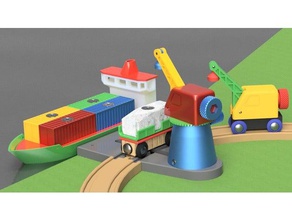 towerclever crane container wooden track brio ikea compatible mechanical toys lillabo train railway 3d print model - Mito3D