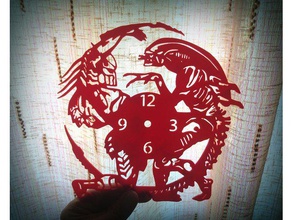 reloj alien vs predador a arte alienígenas pared stencil parede relógio de 3d print model - Mito3D