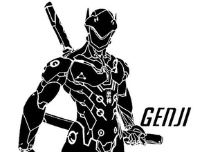genji pochoir 2 d art cyborg ninja japon overwatch 3d print model - Mito3D