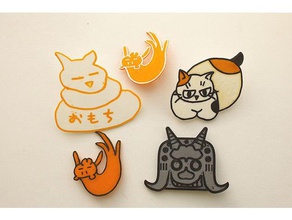 doodle-Abzeichen 2d Kunst cat Katzen mochi onigawara otter 3d print model - Mito3D