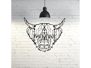 bison wall sculpture 2d art animal decor decoration geometry lowpoly low poly triangle 3d print model - Mito3D