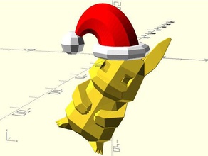 santa hat low-poly pikachu toy game accessories cute lowpoly lowpolygon low poly pokemon claus 3d print model - Mito3D