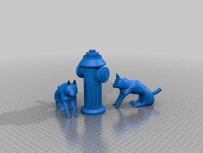 cats around fire hose hydrant sculptures 3d print model - Mito3D