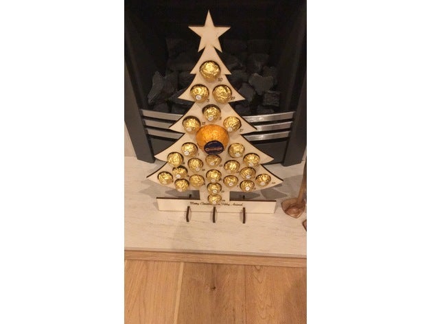 arbre de noël calendrier l'avent découpé au laser ferrero rocher chocolat à l'orange ménage la décoration dxf illustrator lasercut 3D print model - Mito3D