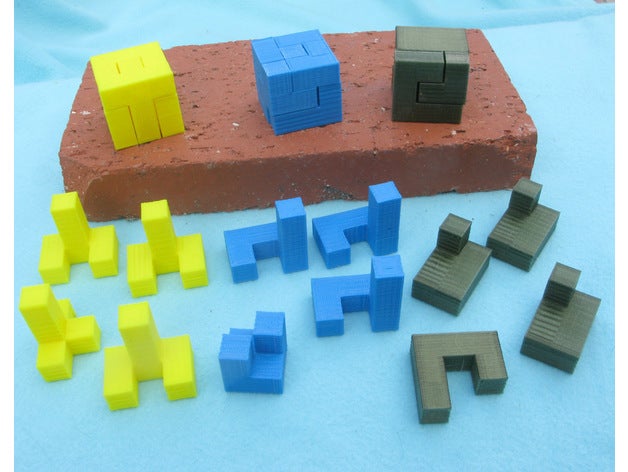 three puzzles tiling 3x3x3 cube openscad 3D print model - Mito3D